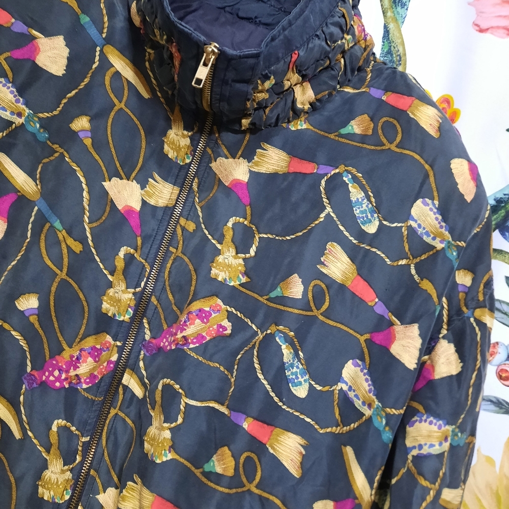 ~{Bocoo}~ Vintage silk printed funnel neck jacket.